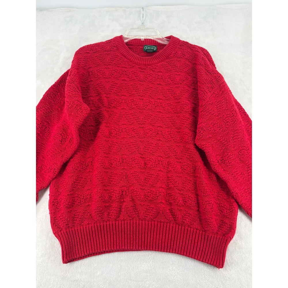 IZOD Womens Sweater L Red 100% Cotton Diamond Knit Made in USA Vintage